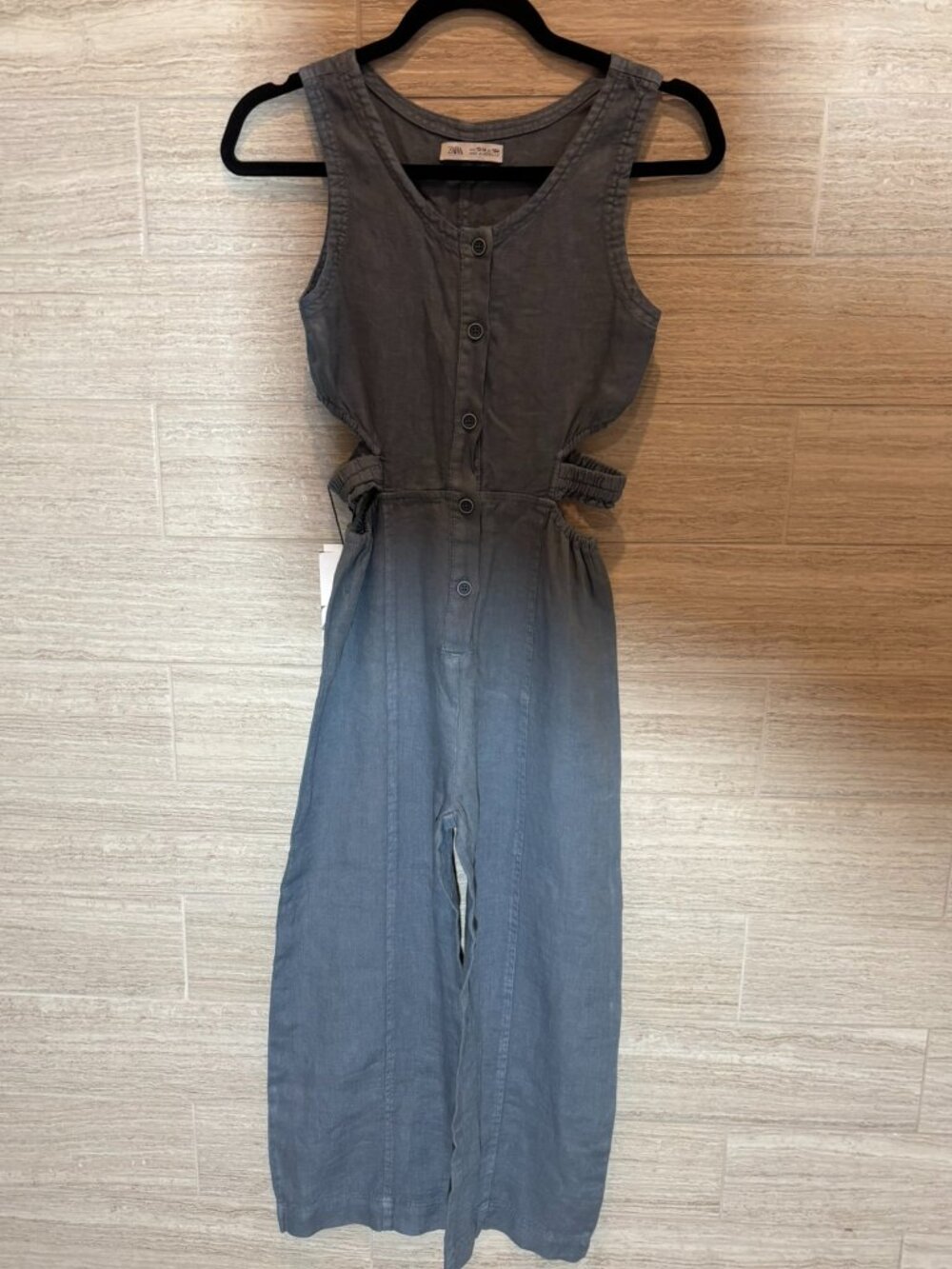 NWT Zara Teen Girl Slate Blue One Piece Jumpsuit Flared Leg 13-14